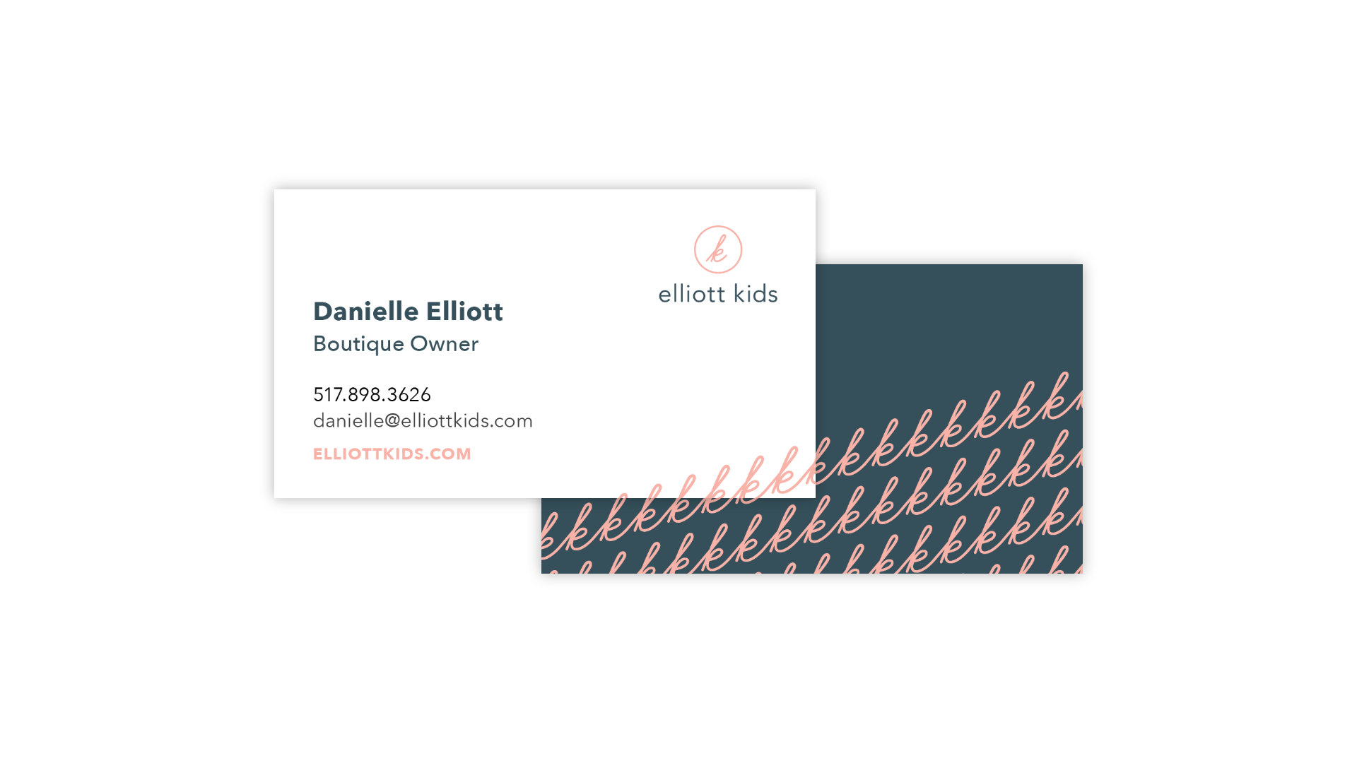 An image of business card mockups for Danielle Elliott the owner of Elliott Kids Clothing Boutique.